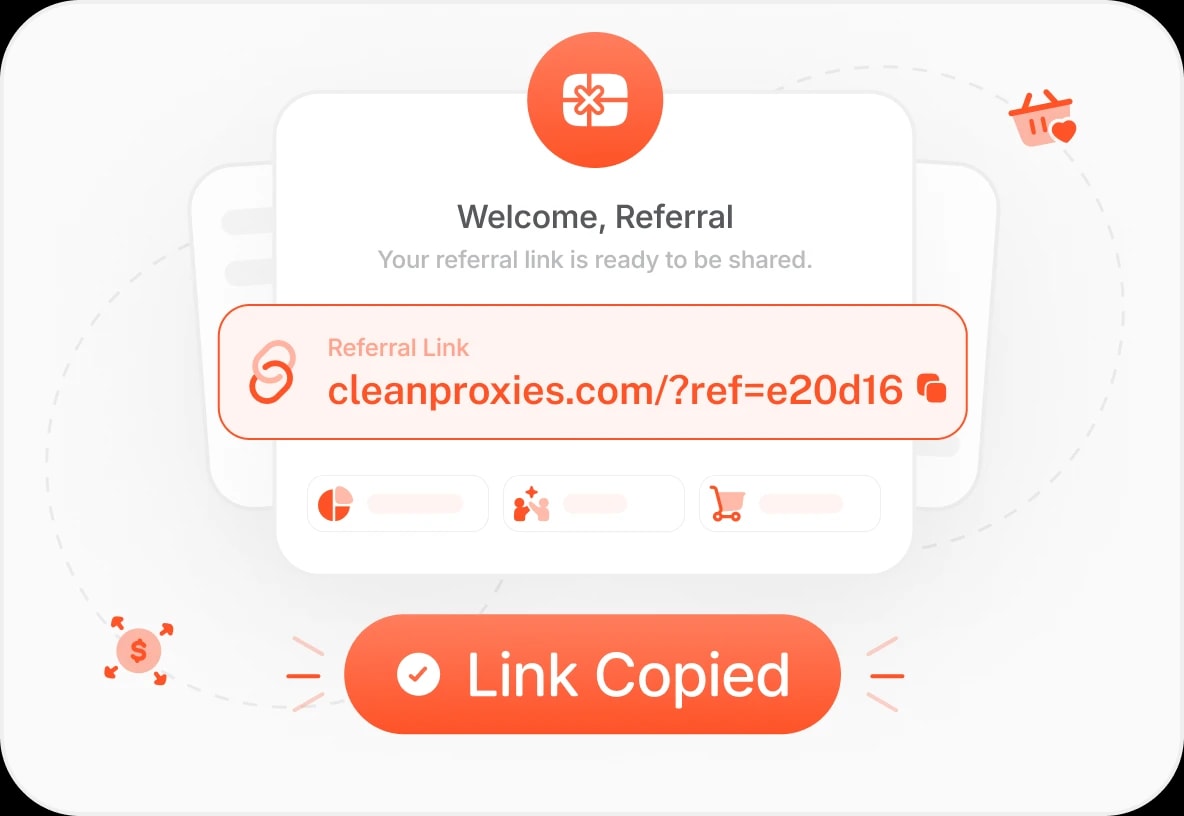 Referral dashboard showing a personal referral link being copied